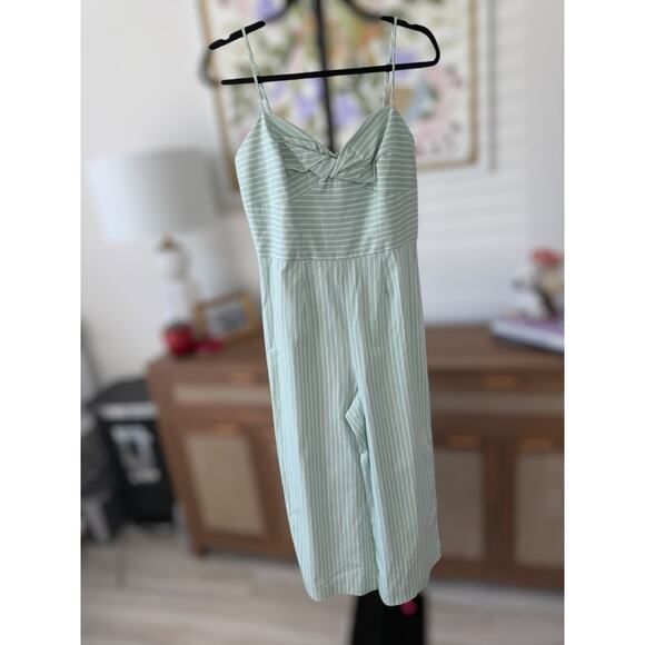 Gianni Bini Mint Green and White Vera Striped Cropped Wide Leg Jumpsuit Size 6 - Picture 1 of 6